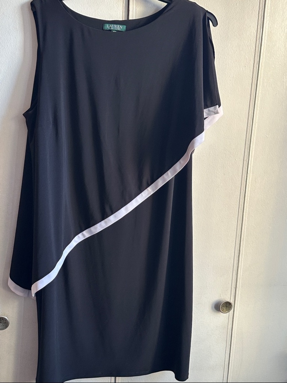 Lauren Ralph Lauren Black Asymmetric Overlay Dress with White Trim